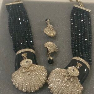 Black and Gold Crystal Shell Statement Necklace  and earrings